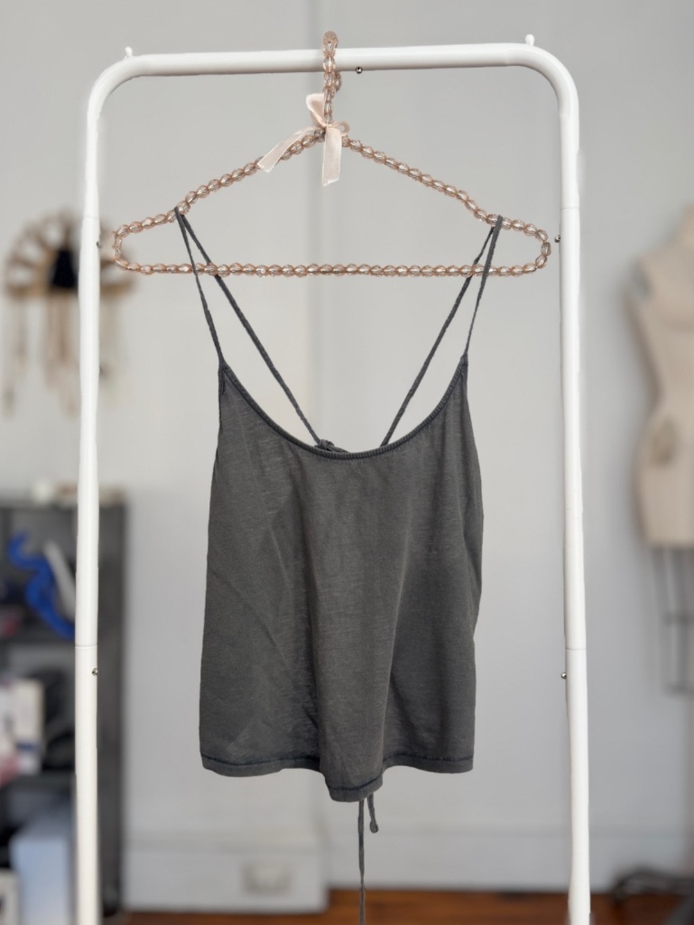 2010s Ecote backless tie string halter cami gray